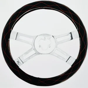 18" CRYSTAL STITCHED LEATHER STEERING WHEEL COVER - RED STITCHING