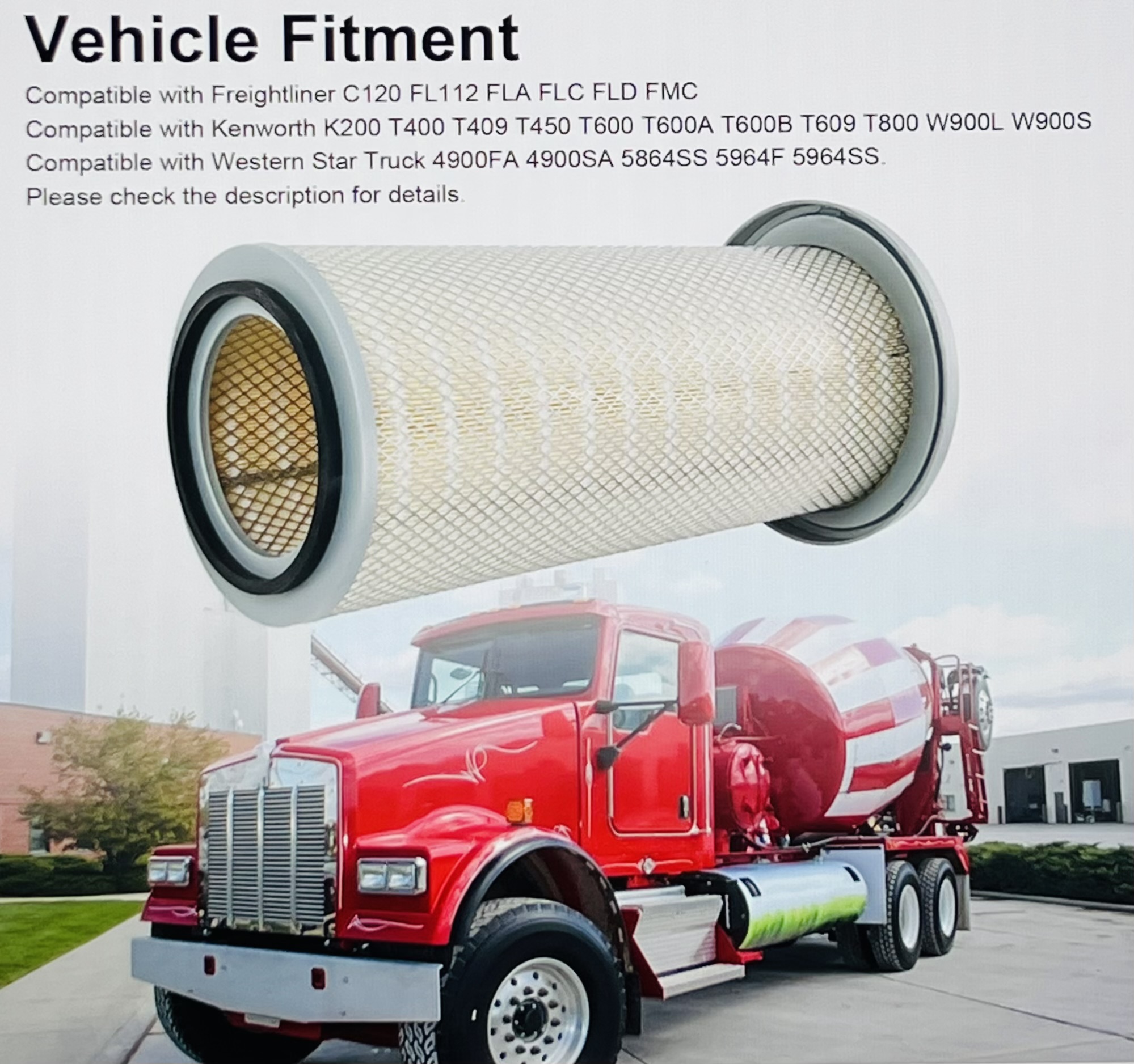 Engine Air Filter Compatible With Freightliner C120, Fl112, Fla, Flc, Fld, Fmc, Kenworth K200,T400, T409, T450, T600, T609. Replaces P153551, AF1968, PA2705. - Image 5