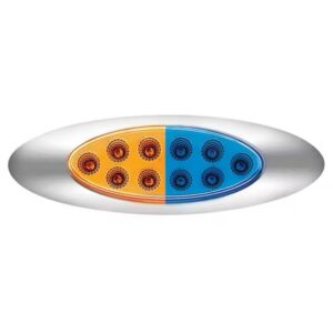 10 Led Oval Double Fury Light With Clear Lens & Chrome Bezel (Clearance/Marker) - Amber & Blue Led/Clear Lens