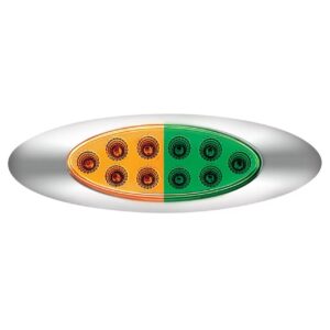 10 Led Oval Double Fury Light With Clear Lens & Chrome Bezel (Clearance/Marker) - Amber & Green Led/Clear Lens