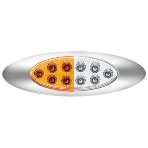 10 Led Oval Double Fury Light With Clear Lens & Chrome Bezel (Clearance/Marker) - Amber & White Led/Clear Lens